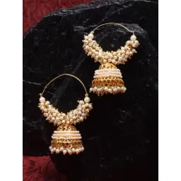 Zeneme Gold Plated Alloy White Pearl Contemporary Jhumki Earrings-picture-30