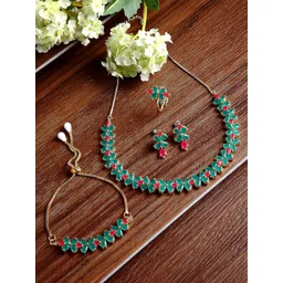 ZENEME Gold-Plated American Diamond Studded Brass Jewellery Set-picture-28