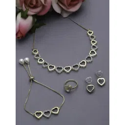 Zeneme Gold Plated American Diamond Studded Heart Shaped Jewellery Set-picture-32