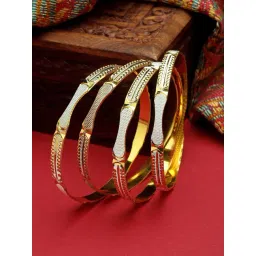 Zeneme Gold Plated Brass Daily Wear Golden & Silver Tone Bangles for Women Set of 4-picture-22