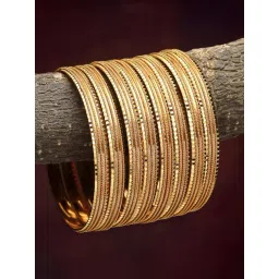 Zeneme Gold Plated Brass Textured Daily Wear Golden Bangles for Women Set of 8-picture-23
