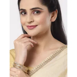 Zeneme Gold Plated Crystal Studded Meenakari Textured Bangles for Women Set of 4-picture-44