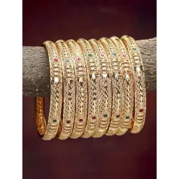 Zeneme Gold Plated CZ Studded Bangles for Women Set of 8-picture-26