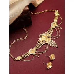 Zeneme Gold Plated Floral Intricate Textured Jewellery Set-picture-26