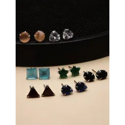 Zeneme Gold Plated Geometrical Multicolour & Geometrical Stud Earrings-picture-17