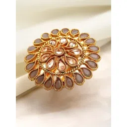 Zeneme Gold Plated Grey CZ Stone Studded Adjustable Finger Ring-picture-26