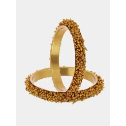 Zeneme Gold Plated Intricate Design Textured Golden Pearl Bangles for Women Set of 2-picture-24