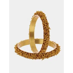 Zeneme Gold Plated Intricate Design Textured Golden Pearl Bangles for Women Set of 2-picture-42