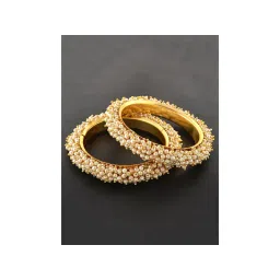 ZENEME Gold Plated Intricate Design Textured White Pearl Bangles for Women-picture-11