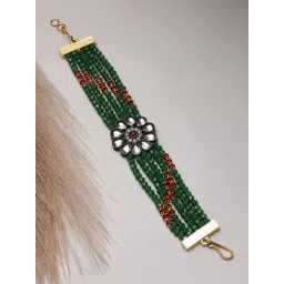 Zeneme Gold Plated Kundan & Pearl Multistrand Flower Bracelet-picture-20