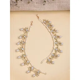 ZENEME Gold Plated Kundan Studded & Pearls Beaded Ear Cuff With Chain-picture-40