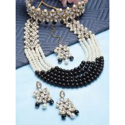 Zeneme Gold Plated Kundan Studded Beaded Layered Jewellery Set-picture-28