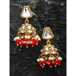 ZENEME Gold-Plated Kundan Studded Dome Shaped Jhumkas-picture-36