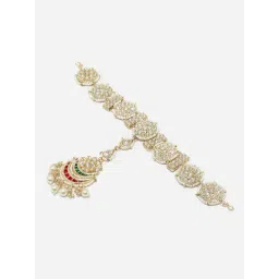 Zeneme Gold Plated Kundan Studded Vilandi Crescent Shaped Matha Patti image 5