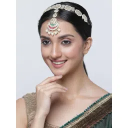 Zeneme Gold Plated Kundan Studded Vilandi Crescent Shaped Matha Patti image 2