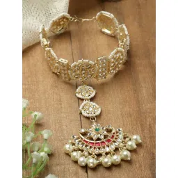 Zeneme Gold Plated Kundan Studded Vilandi Matha Patti-picture-11