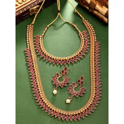 ZENEME Gold-Plated Maharani Haar Necklace with Earrings Traditional Bridal Jewellery Set-picture-29