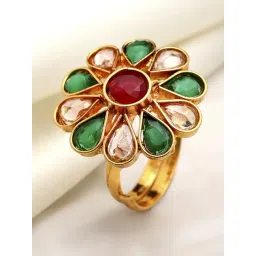 Zeneme Gold Plated Multi Colour CZ Stone Studded Adjustable Finger Ring-picture-25