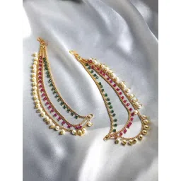 Zeneme Gold Plated Multi Strand Earrings With Pearl Ear Chain-picture-30