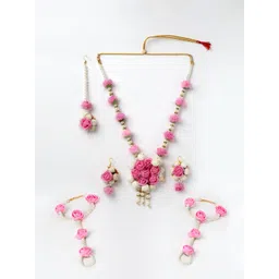 ZENEME Gold-Plated Pearl Gota Patti Flower Jewellery Set image 2