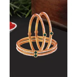 Zeneme Gold Plated Pearls With Colour Cubic Zirconia Studded Bangles Set of 4-picture-14