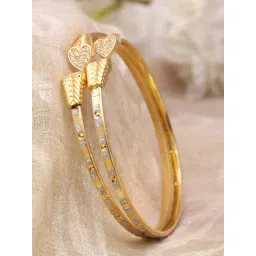 Zeneme Gold Plated Silver Tone Bracelets Openable Kada Bangles for Women Set of 2-picture-14
