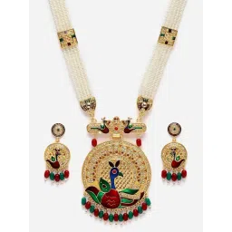 Zeneme Gold Plated Stone Studded Pearl Beaded Jewellery Set-picture-36