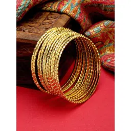 Zeneme Gold Plated Textured Bangles for Women Set of 12-picture-30