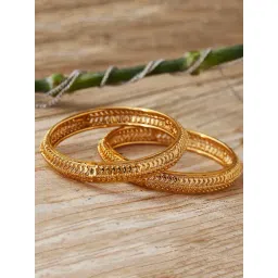 Zeneme Gold Plated Textured Intricate Bangle for Women Set of 2-picture-10