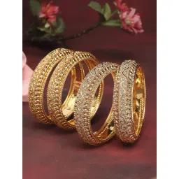 Zeneme Gold Plated Textured Kada Bangles for Women Set of 4-picture-14