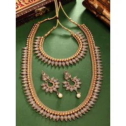 ZENEME Gold-Plated Traditional Necklace with Earrings Royal Bridal Wear Jewellery Set-picture-12