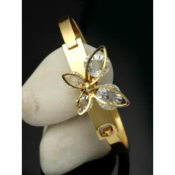 Zeneme Gold Plated White & Red CZ Studded Openable Cuff Bracelet-picture-18