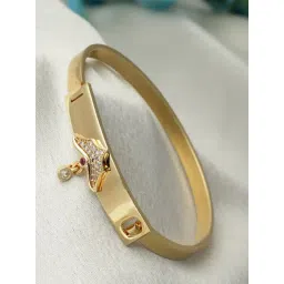 Zeneme Gold Plated White & Red CZ Studded Openable Cuff Bracelet-picture-10