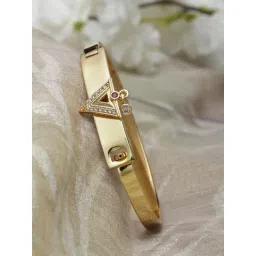 Zeneme Gold Plated White & Red CZ Studded Openable Cuff Bracelet-picture-14