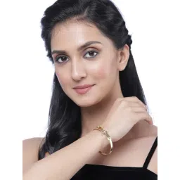 Zeneme Gold Plated White & Red CZ Studded Openable Cuff Bracelet image 2