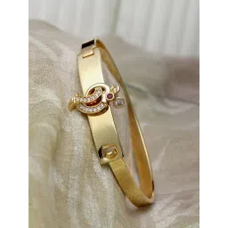 Zeneme Gold Plated White & Red CZ Studded Openable Cuff Bracelet image 1