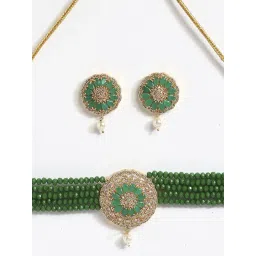 Zeneme Green Gold Plated AD Studded Beaded Jewellery Set image 5
