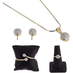 zeneme Jewellery Set Gold Plated American Diamond Traditional Stylish Pendant Set, Ring, Bracelet with Earring Jewellery for Women & Girls-picture-31