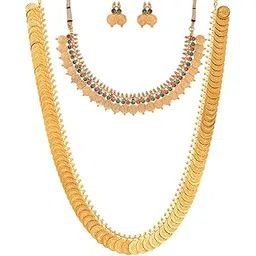 zeneme Jewellery Set Gold Plated Traditional Temple Coin Maharani Necklace Set & Red Green Temple Coin Necklace Set With Earring Jewellery For Women and Girls-picture-23