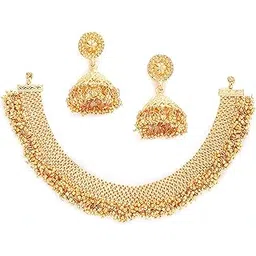 zeneme Jewellery Set Gold Plated Traditional Temple Coin Pearl Necklace Set With Dangling Earrings Jewellery for Women & Girls-picture-25