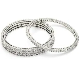 zeneme Jewelry Rhodium Plated Brass Silver Toned Set Of 4 American Diamond Gold Plated Bangles For Women and Girls-picture-38