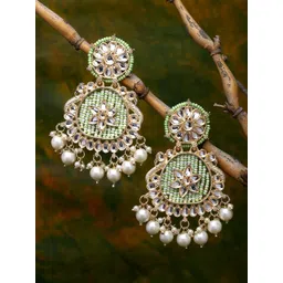 ZENEME Lime Green Peacock Shaped Chandbalis Earrings-picture-28