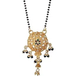 zeneme Mangalsutra Gold Plated Traditional Tribal Style Multi Colour Round Shaped Meenakari Flower Pendant Long Black Bead Chain Tanmaniya Nallapusalu Jewellery for Women-picture-25