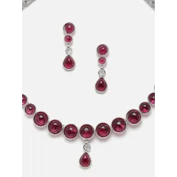 ZENEME Oxidised Rhodium-Plated American Diamond-Studded Jewellery Set image 3