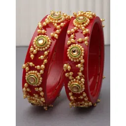 Zeneme Pearl & Kundan Engraved Premium Synthetic Bangles for Women & Girls Set of 2-picture-31