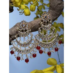 ZENEME Red Crescent Shaped Chandbalis Earrings-picture-21