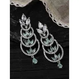 Zeneme Rhodium Plated AD Crystal Studded Floral Dangler Earrings-picture-17