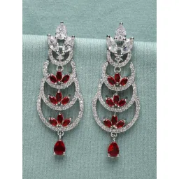Zeneme Rhodium Plated AD Crystal Studded Floral Dangler Earrings-picture-18