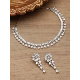Zeneme Rhodium Plated AD Stone Studded Jewellery Set-picture-36