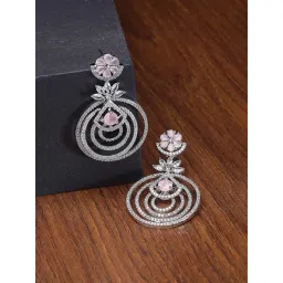 Zeneme Rhodium Plated AD Studded Circular Dangler Earrings-picture-37